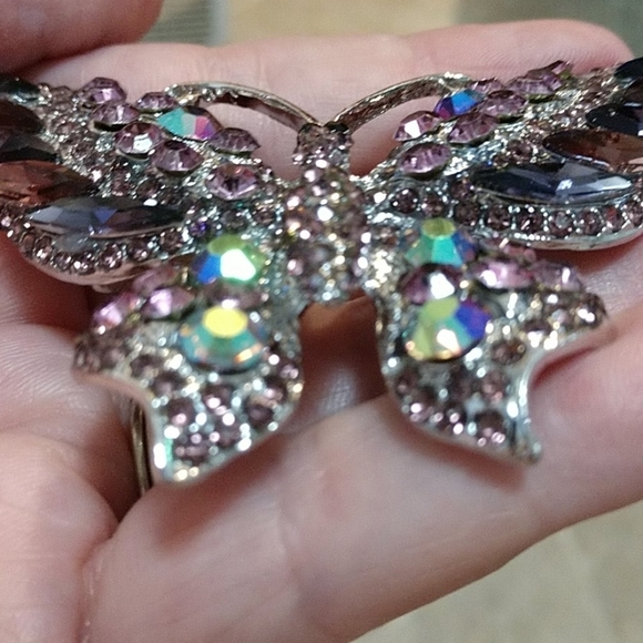 Larger Butterfly Iridescent Rhinestone Brooch Pin Bling - Picture 8 of 12